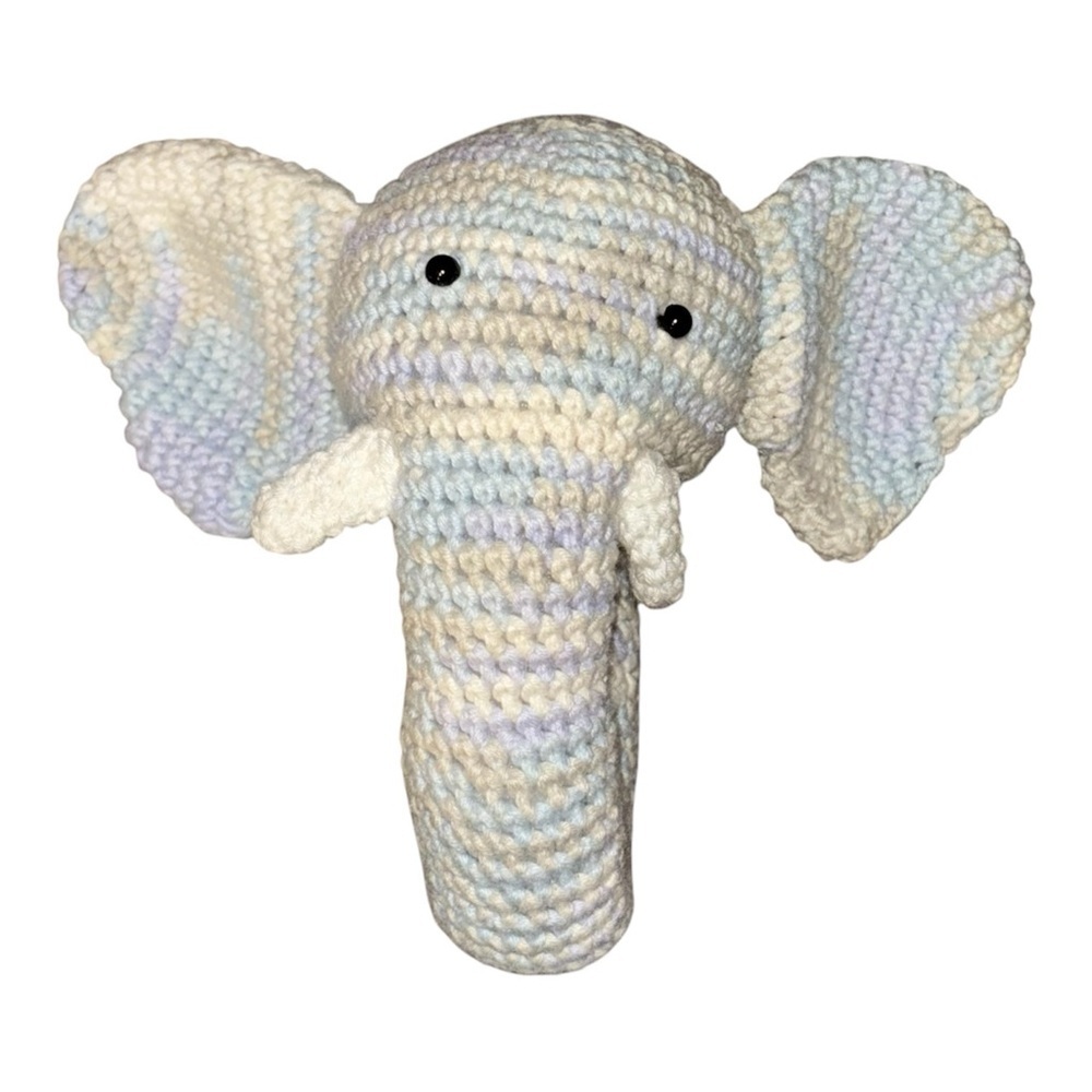 Handmade Crocheted Elephant Rattle Pastel Cream & Blue Perfect Baby Shower Gift